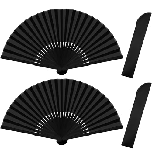 Quelcc Ventaglio Nero 2 Pezzi Bambù 38 cm