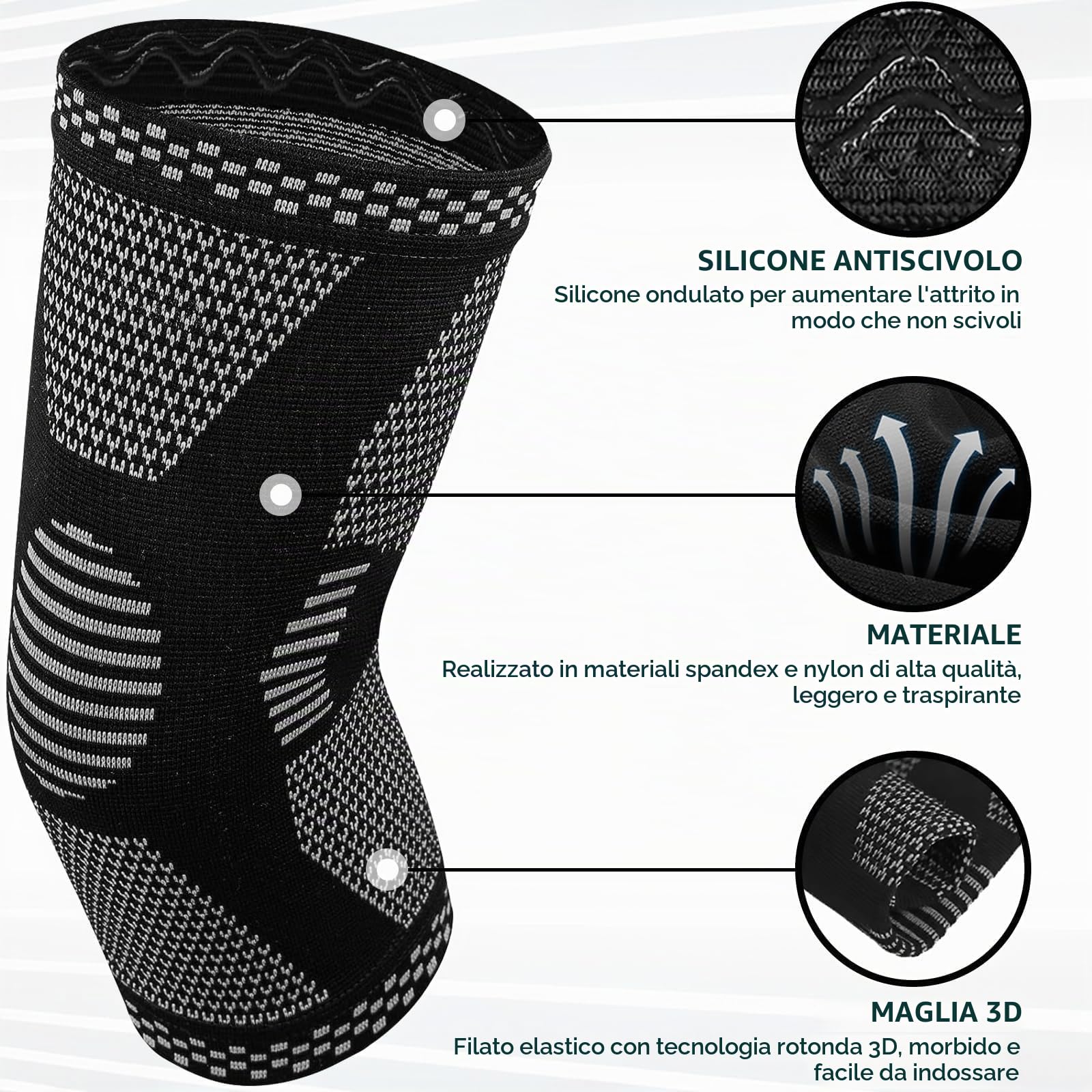 Quelcc Ginocchiera Compressione L Nero 2 Pezzi Sport