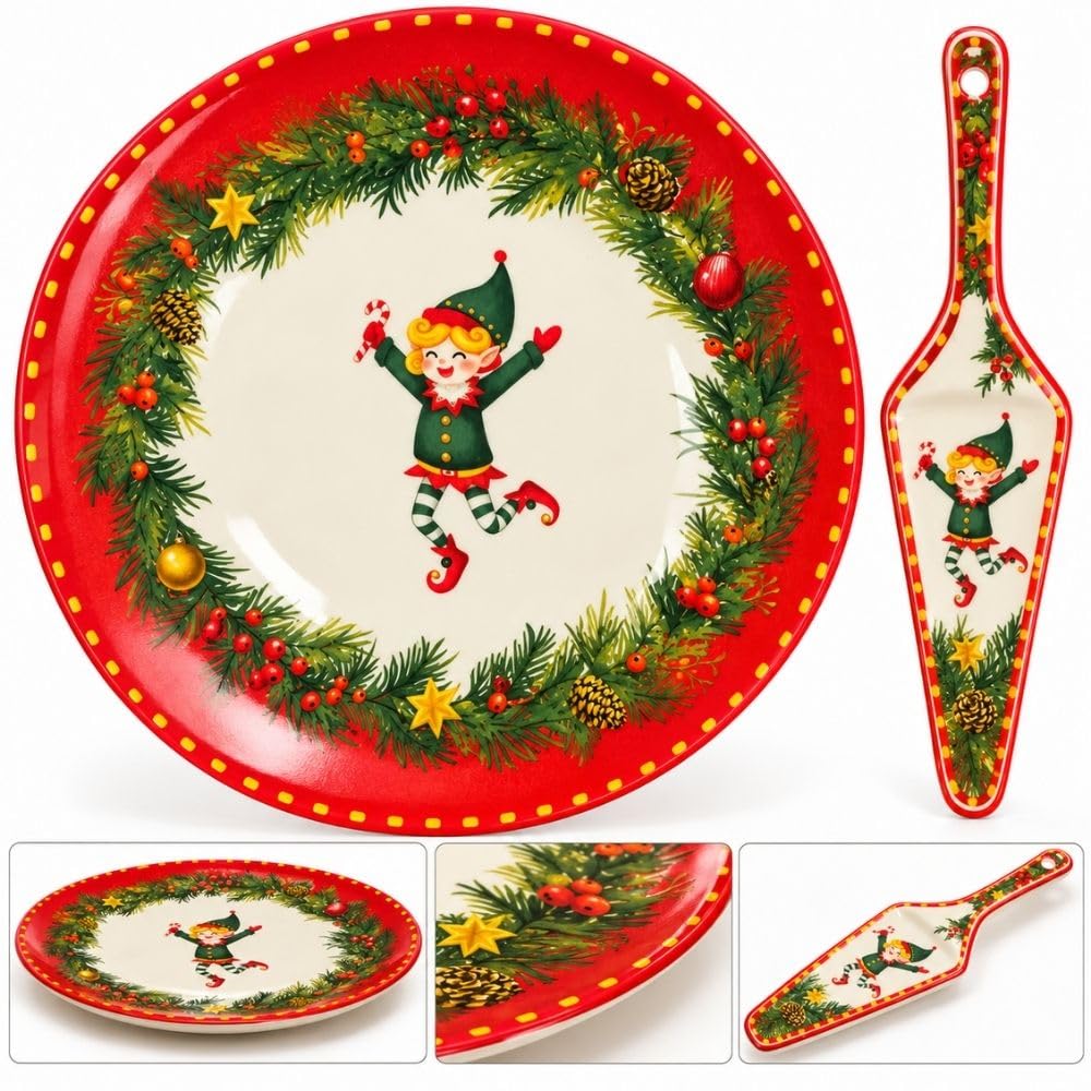 Cecaro Group Set Torta Gnomo Piatto 30 cm Ceramica 2 Pezzi