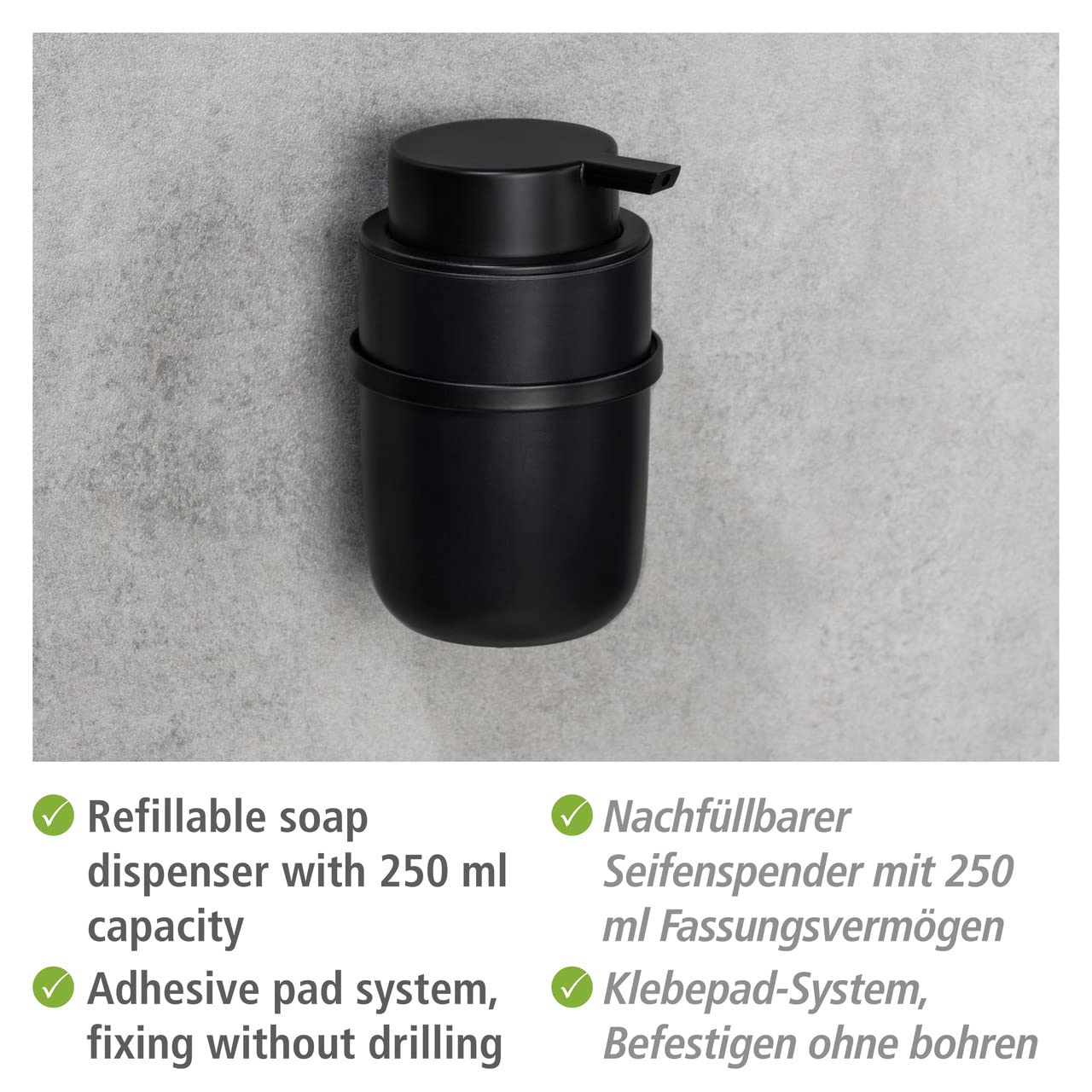 Wenko Turbo-Loc Carpino Dispenser Sapone Nero 250 ml