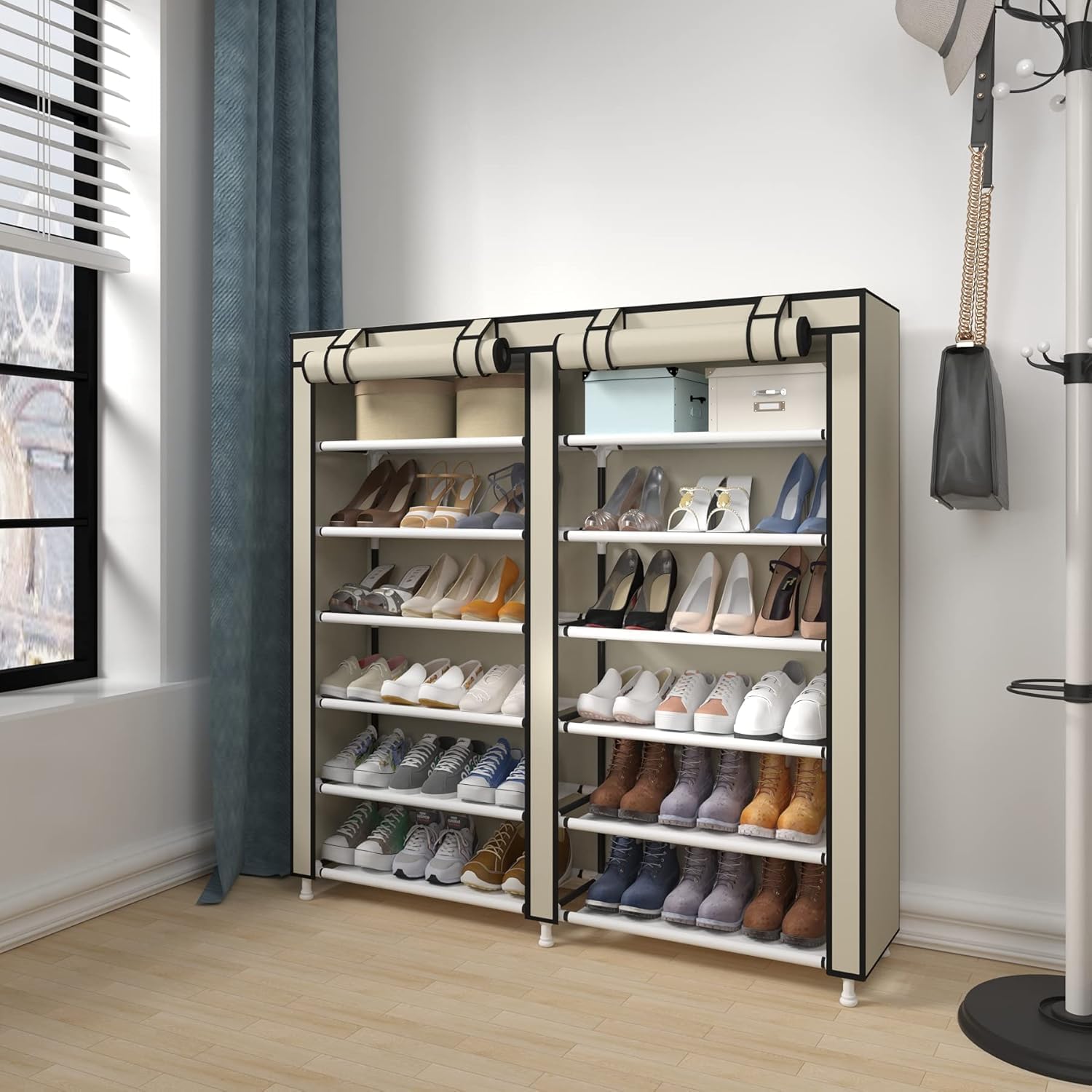 Cecaro Group Scarpiera Tessuto 7 Ripiani 36 Paia Beige 120 cm
