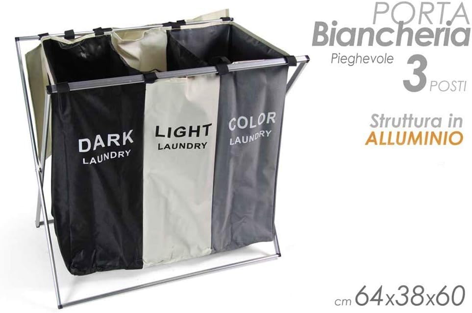 Cecaro Group Cesto Portabiancheria 3 Scomparti 100 Litri Nero