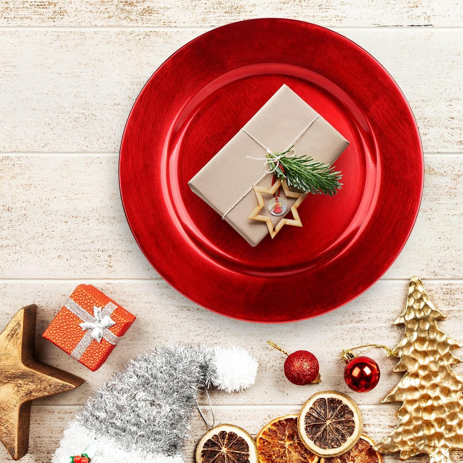 Cecaro Group Sottopiatti Rossi 33 cm Set 6 Pezzi Natale Rigidi