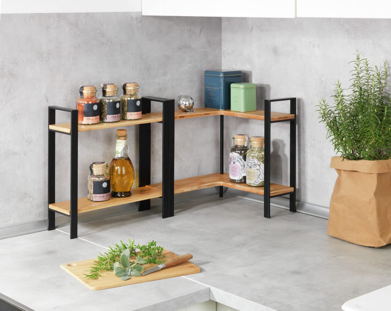 Wenko Lou scaffale cucina 2 ripiani nero bambù 32x33x11