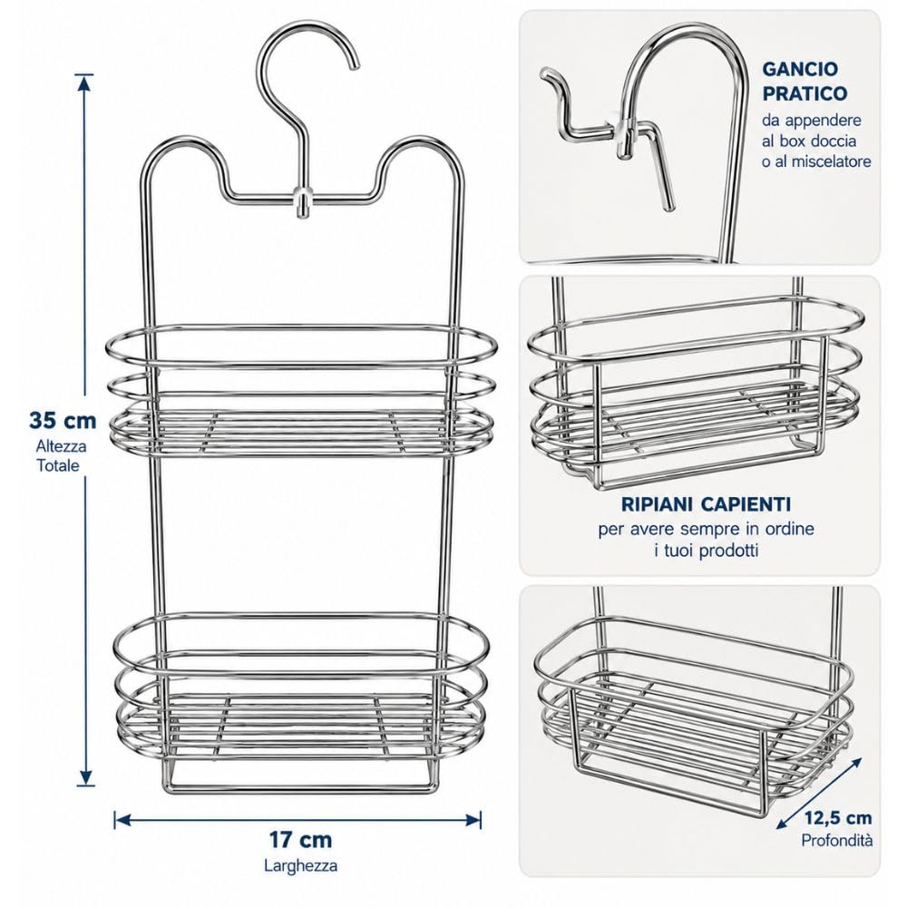 Cecaro Group Portaoggetti Doccia Acciaio 35x17 cm 2 Ripiani