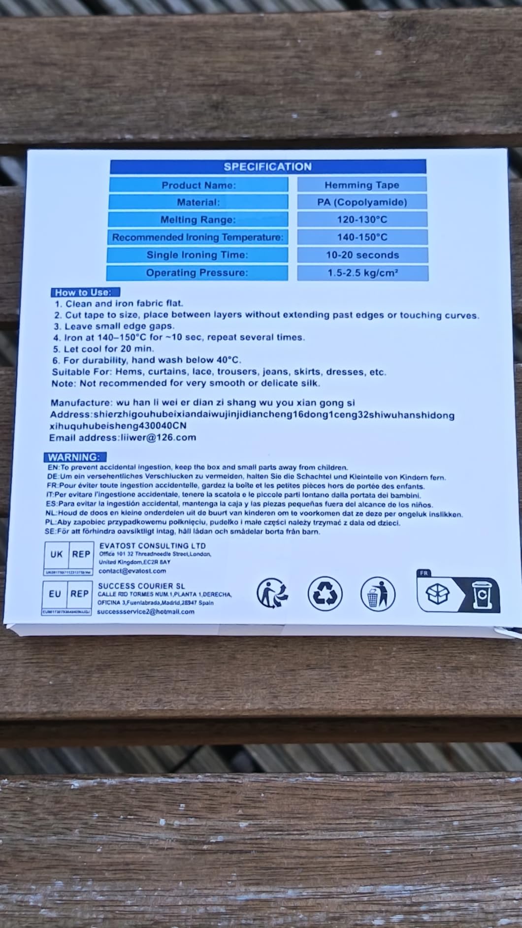 Quelcc Nastro Termoadesivo Tessuti Bianco 40 Metri 60GSM