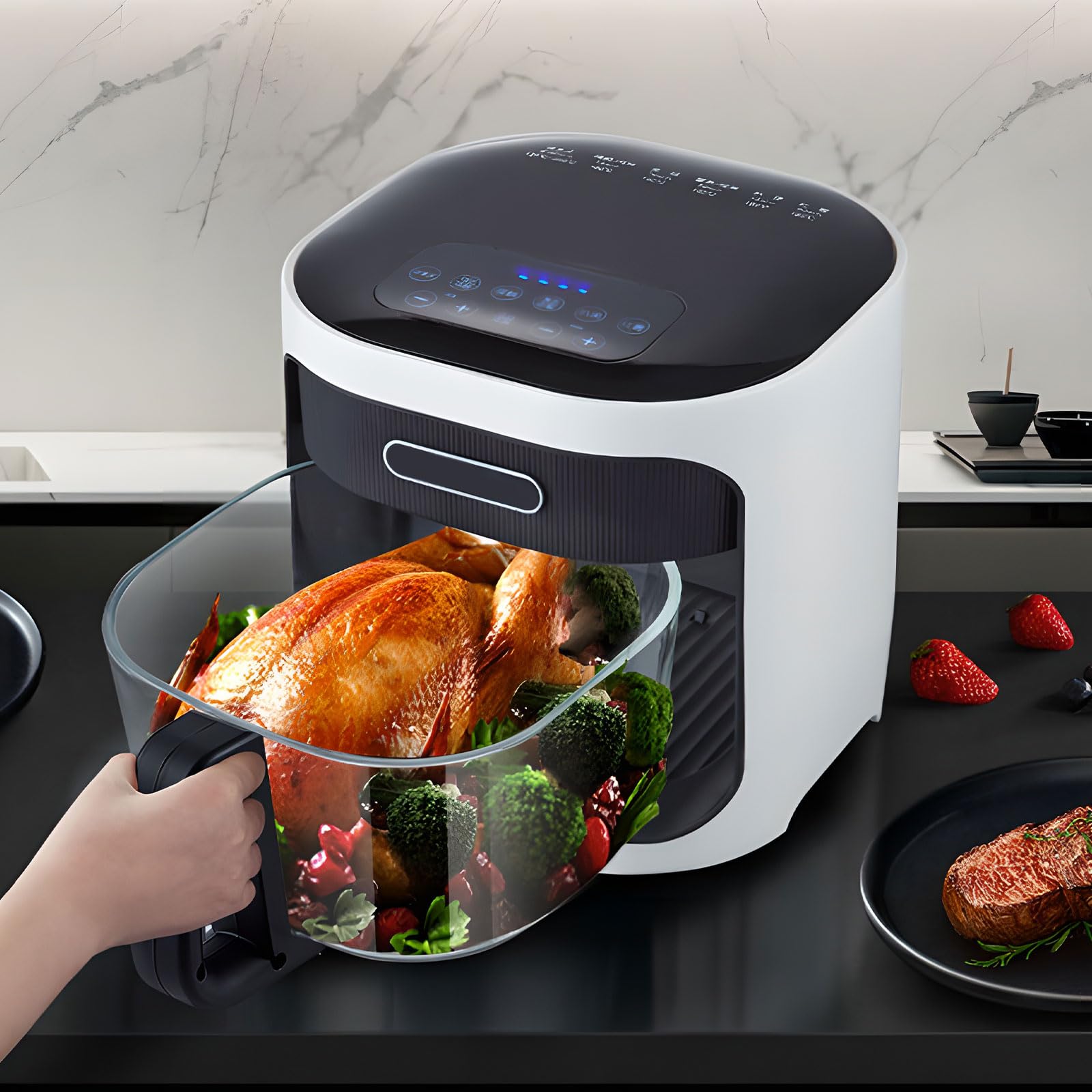 Cecaro Group Friggitrice ad Aria 6L 1200W Vetro 7 Funzioni