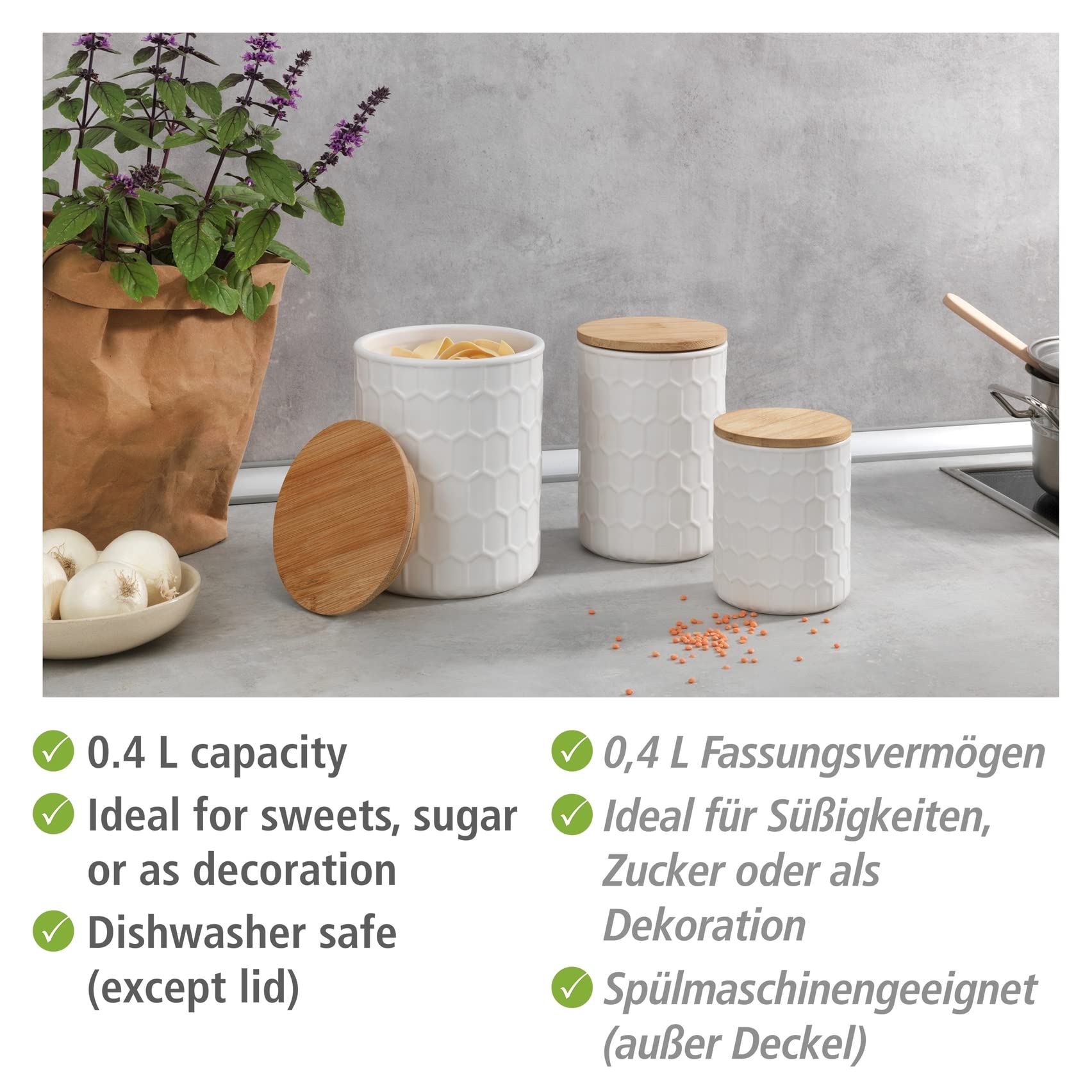 Wenko Maya Barattolo Ceramica 0,4 L Bianco Bambù