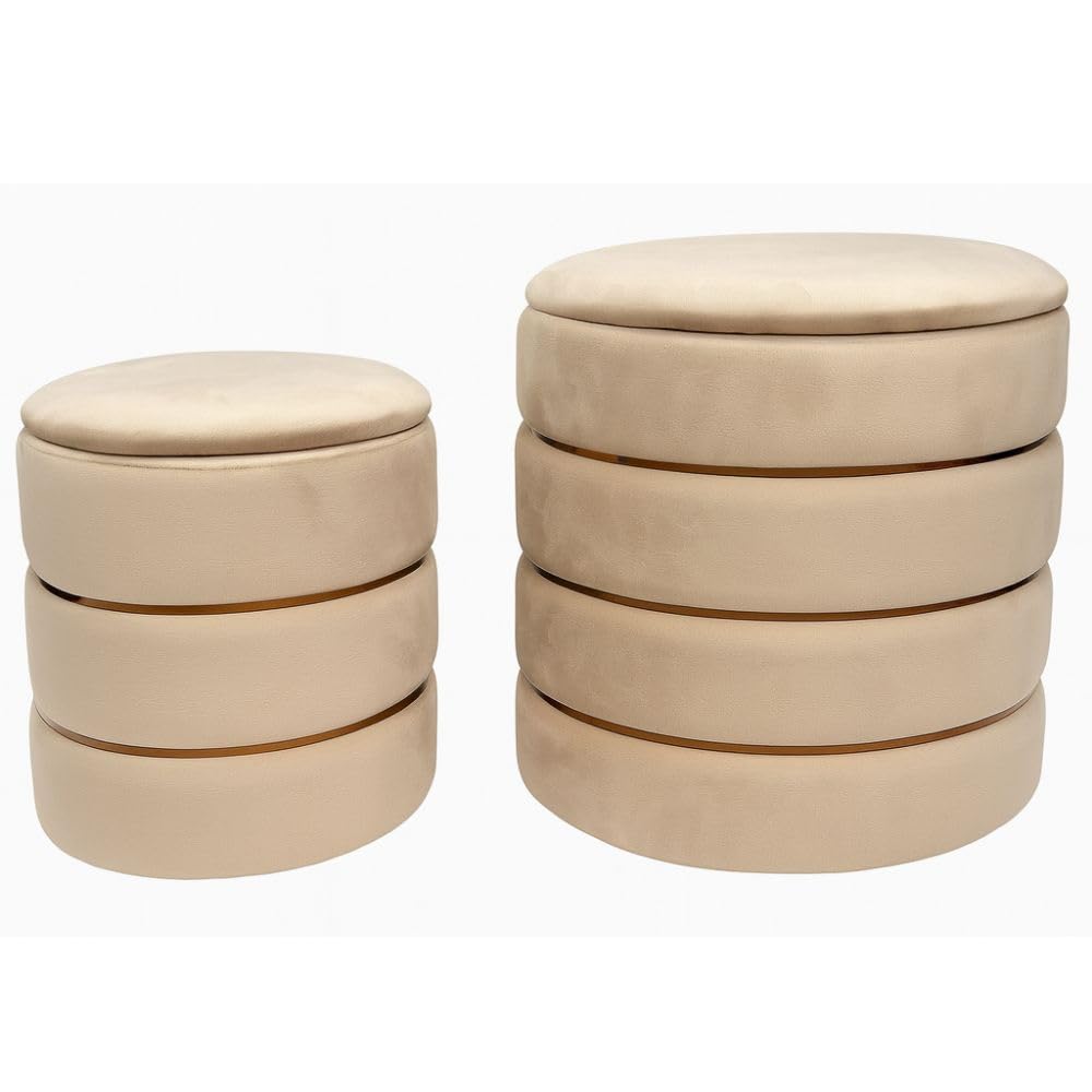Cecaro Group set 2 pouf contenitori velluto bianco