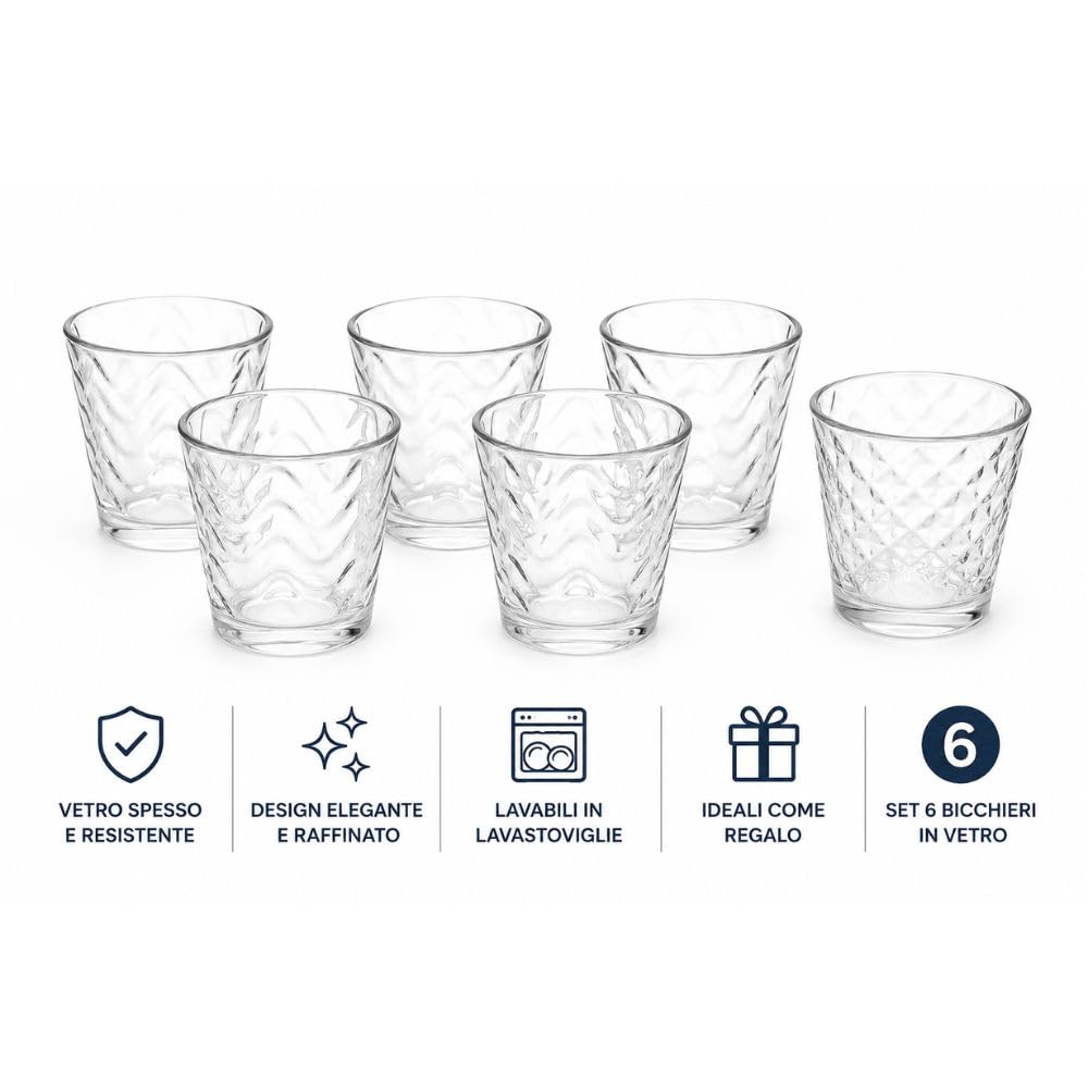 Cecaro Group Set 6 Bicchieri Vetro 282 ml Trama Onda
