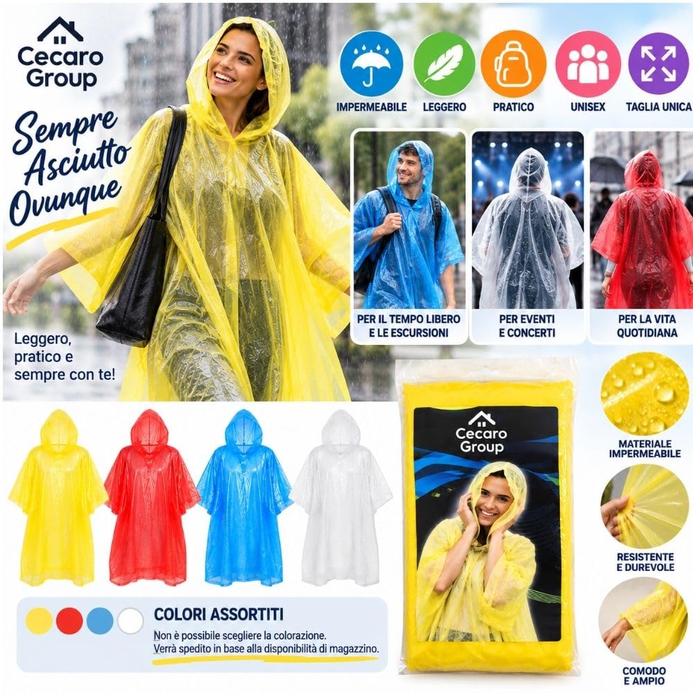 Cecaro Group poncho pioggia unisex con cappuccio leggero
