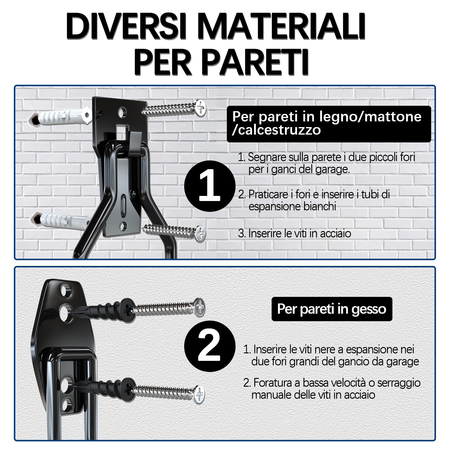 3-H gancio bici da muro acciaio 45 kg 8 pezzi