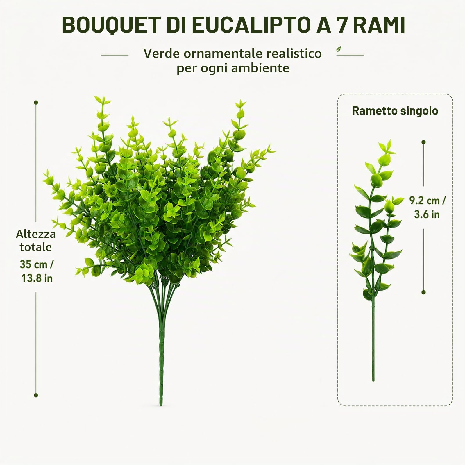 Lxoraziy Eucalipto artificiale 12 pezzi 35 cm resistente UV
