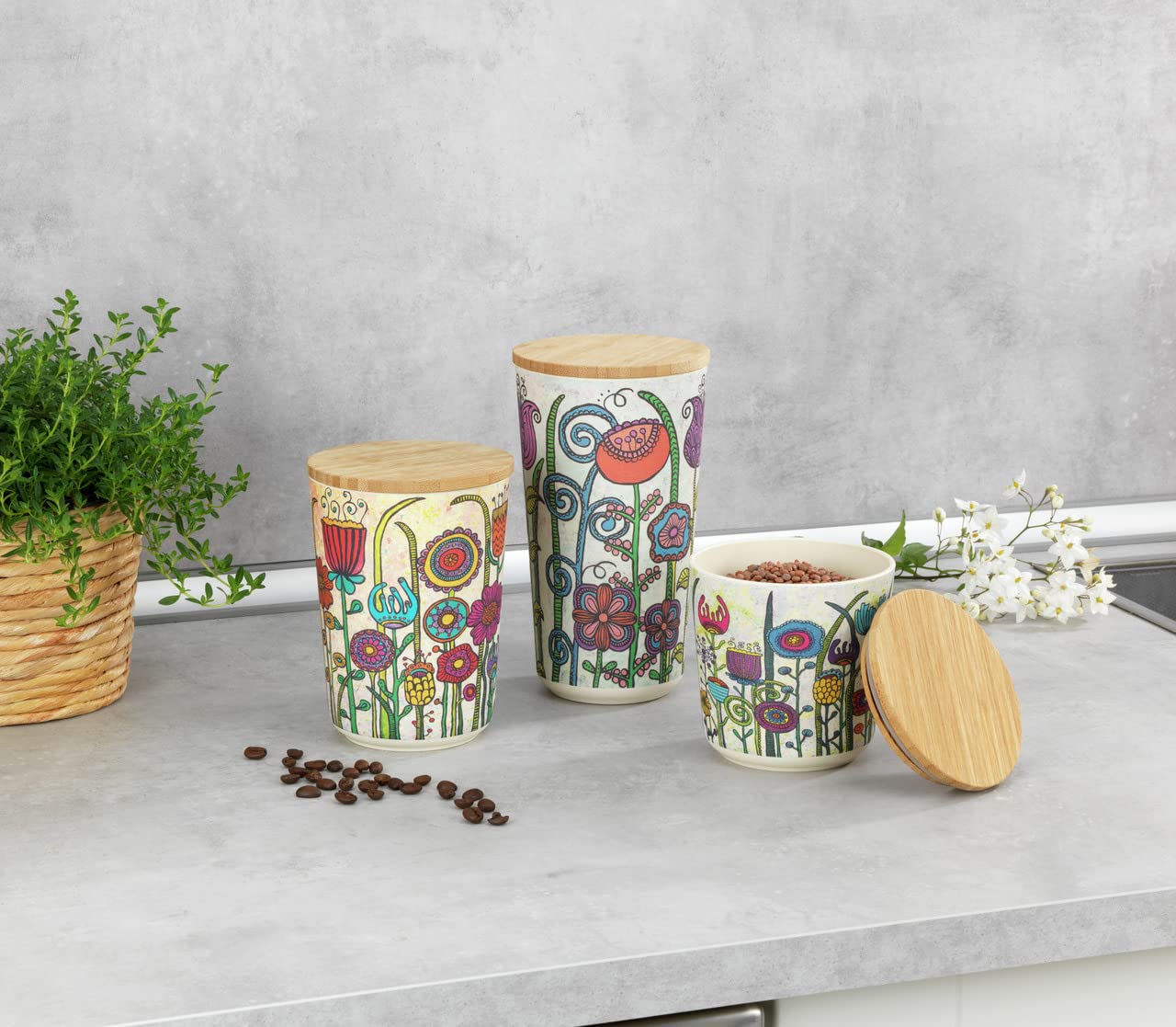 Wenko Flowers barattolo ermetico 0,7 L coperchio bambù