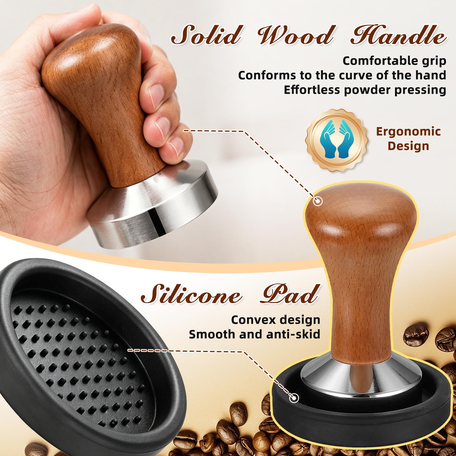 Quelcc pressino caffè 51 mm acciaio manico legno