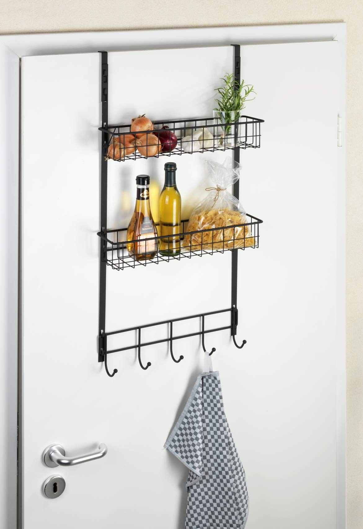 Wenko Scaffale Sopraporta 39x75 Nero Metallo 2 Cestelli