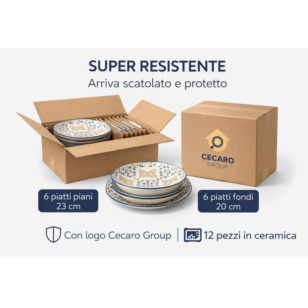 Cecaro Group Maiolica Blu servizio piatti ceramica 12 pezzi