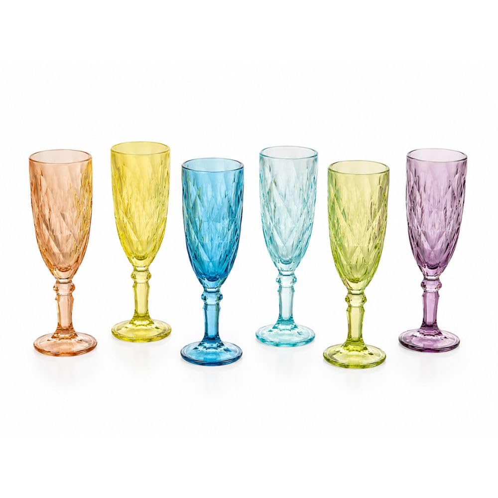 Cecaro set 6 flute vetro colorato 170 ml diamante
