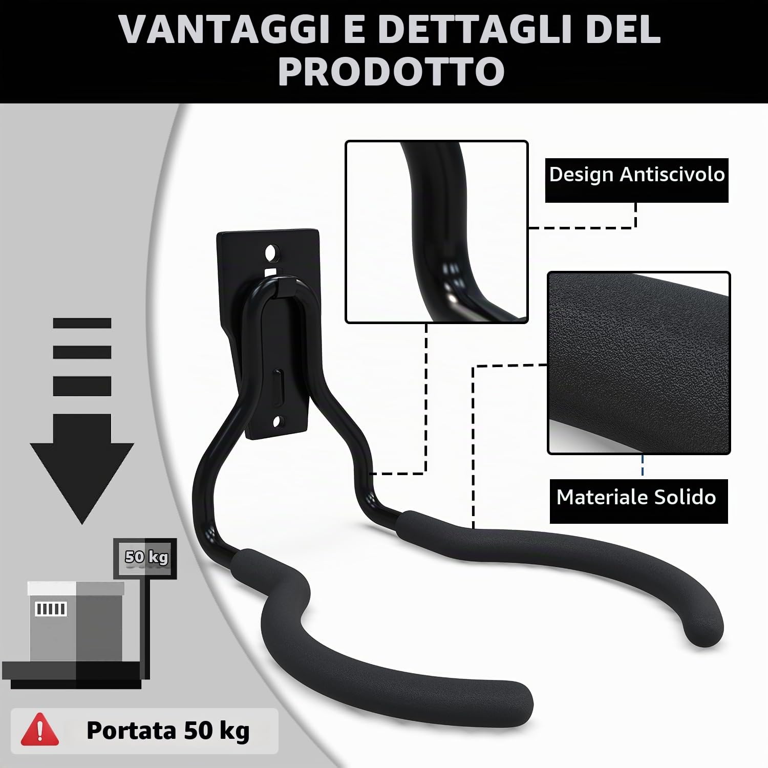 3-H Ganci da Parete Garage 6 Pezzi 50 kg