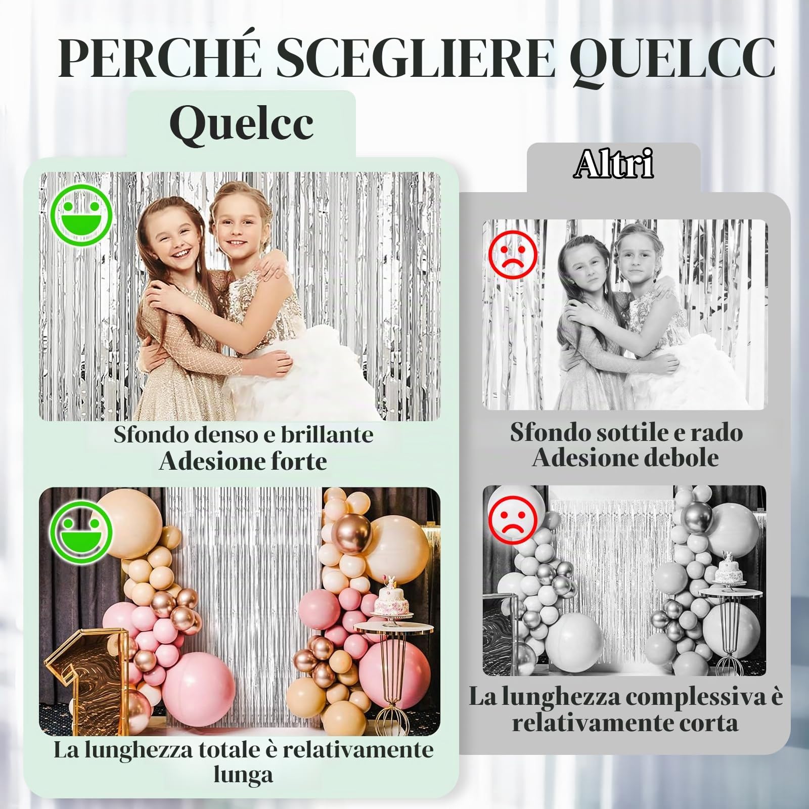 Quelcc Tenda Metallica Frange Argento 6 Pezzi 1x2 m