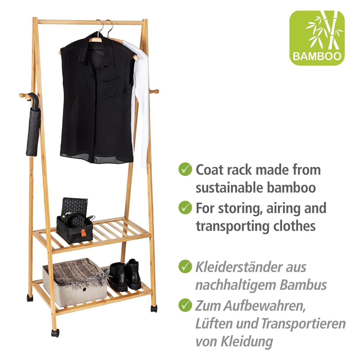Wenko Honolulu appendiabiti bambu con rotelle 76 cm