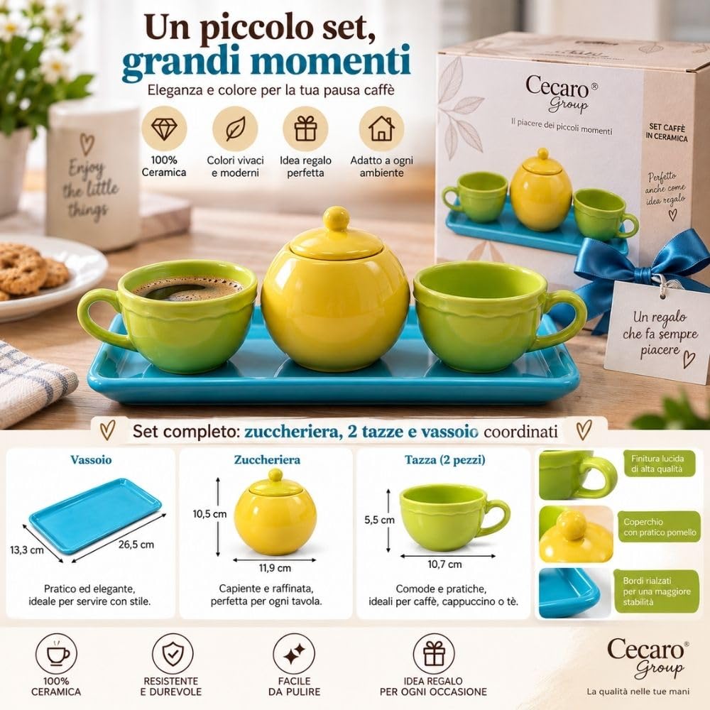 Cecaro Group Set Caffè tazzine ceramica 2 tazze con vassoio