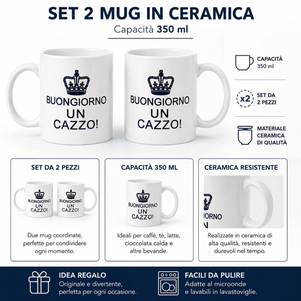 Cecaro Group mug ceramica 325 ml set 2 tazze scritta divertente