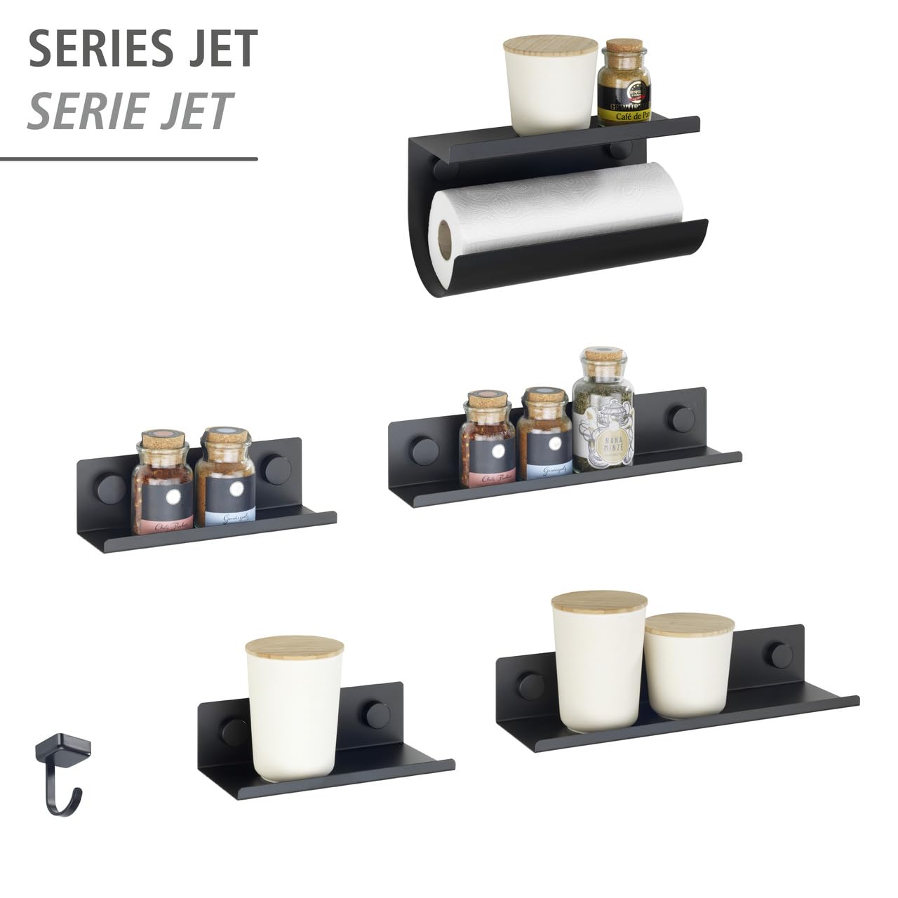 WENKO Jet portarotolo cucina nero metallo 30x15x12 cm