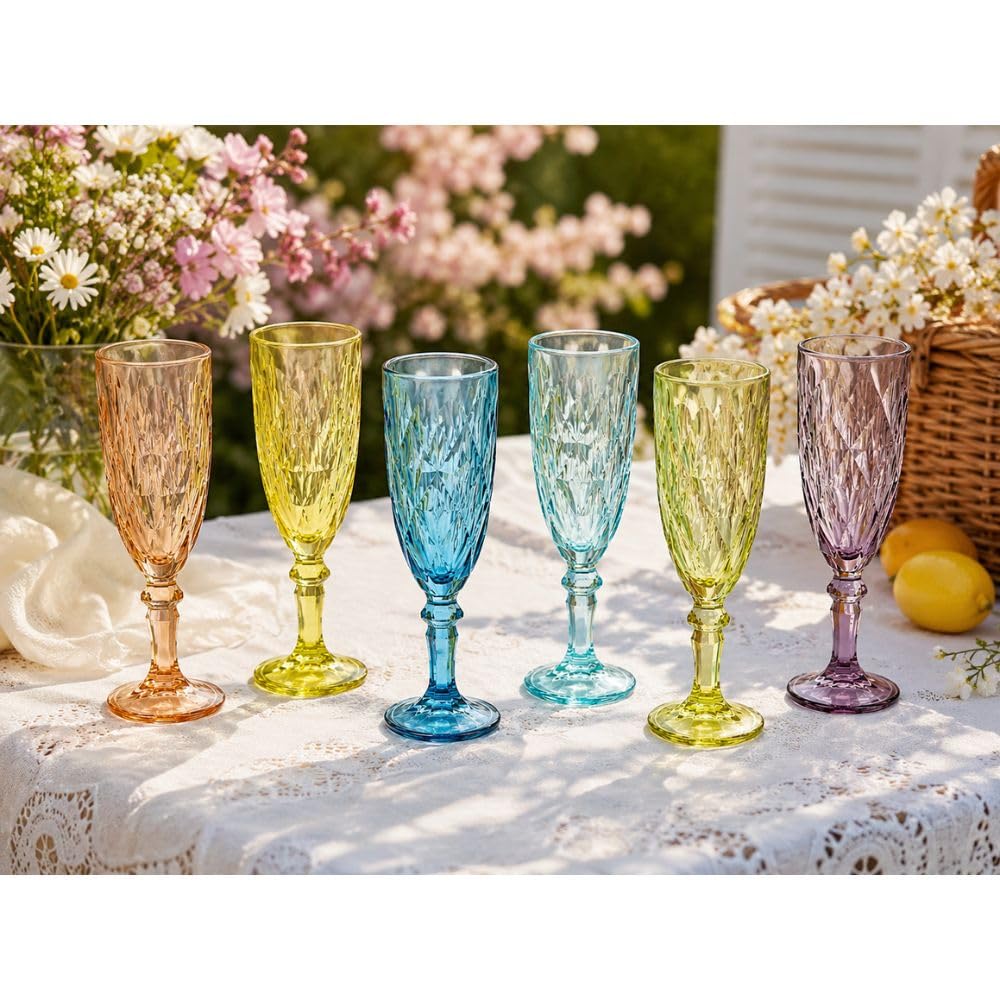 Cecaro set 6 flute vetro colorato 170 ml diamante