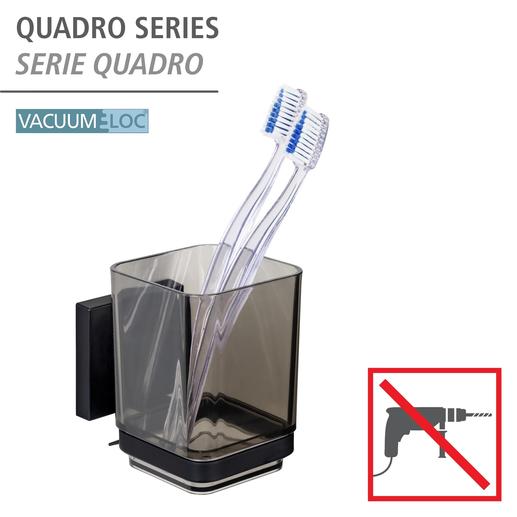 Wenko Vacuum-Loc Quadro portaspazzolini nero senza foratura