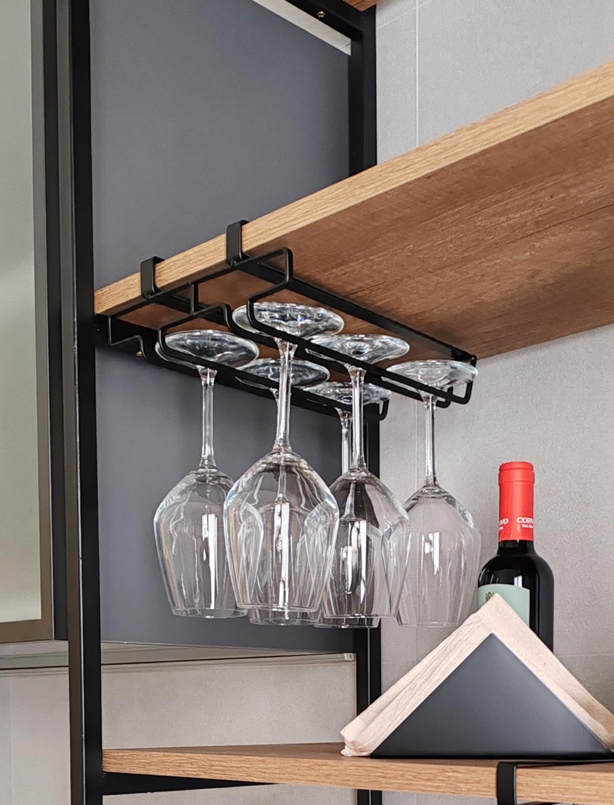 Wenko portabicchieri sottopensile 20x28 cm nero per 6 bicchieri