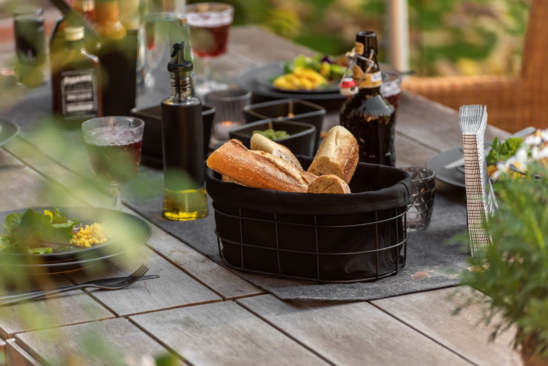 WENKO Black Outdoor Kitchen Bela cestino pane nero cotone