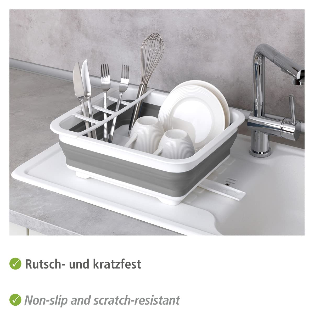 Wenko scolapiatti pieghevole bianco/grigio 36,5 cm salvaspazio