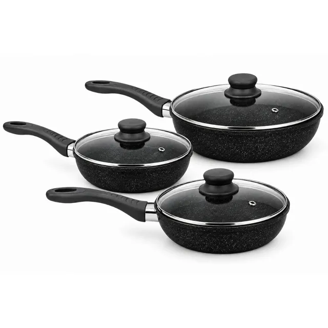Cecaro Group set 3 padelle antiaderenti 20 24 28 cm nero