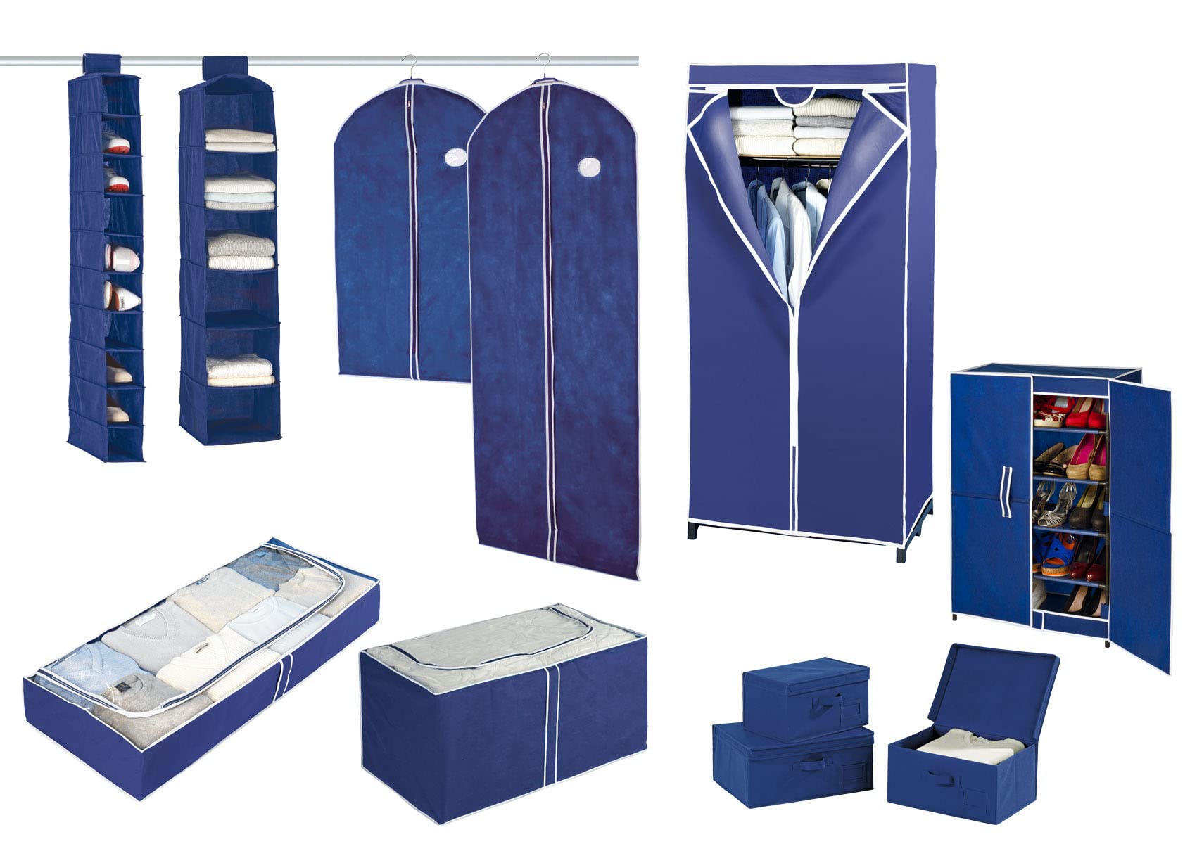 Wenko Air armadio in tessuto con ripiano 75x160x50 cm blu
