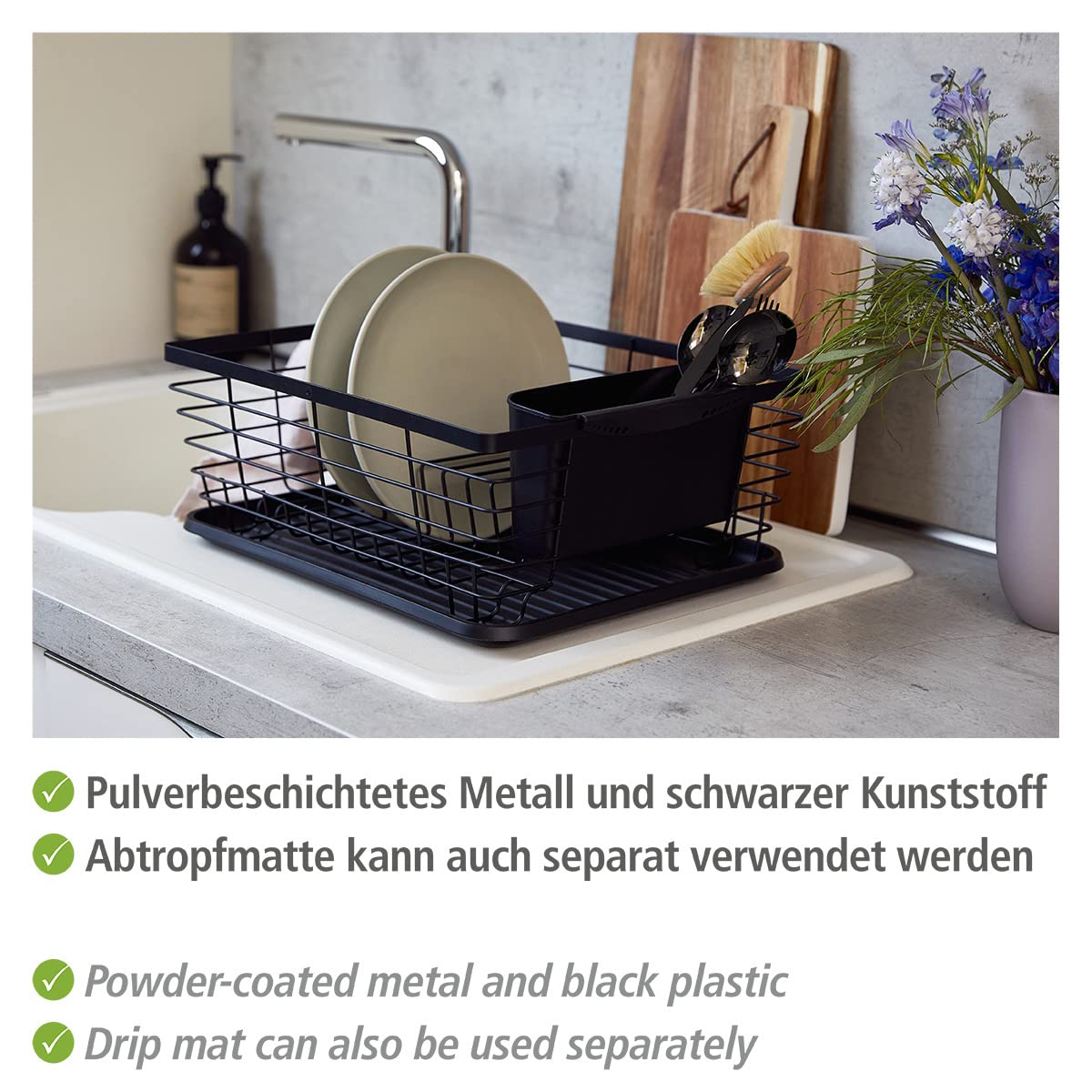 Wenko Drip Scolapiatti Nero 36 cm Metallo