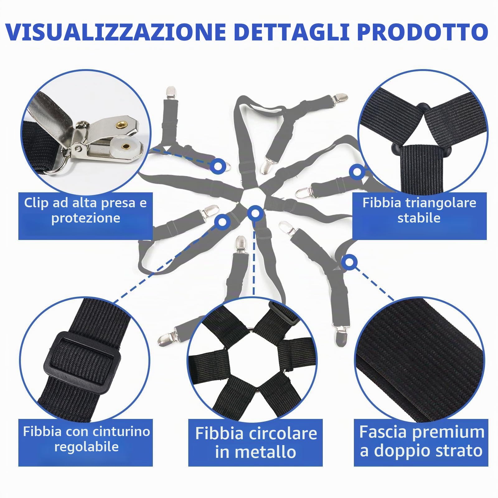 Quelcc Elastici Ferma Lenzuola Clip Regolabili Nero