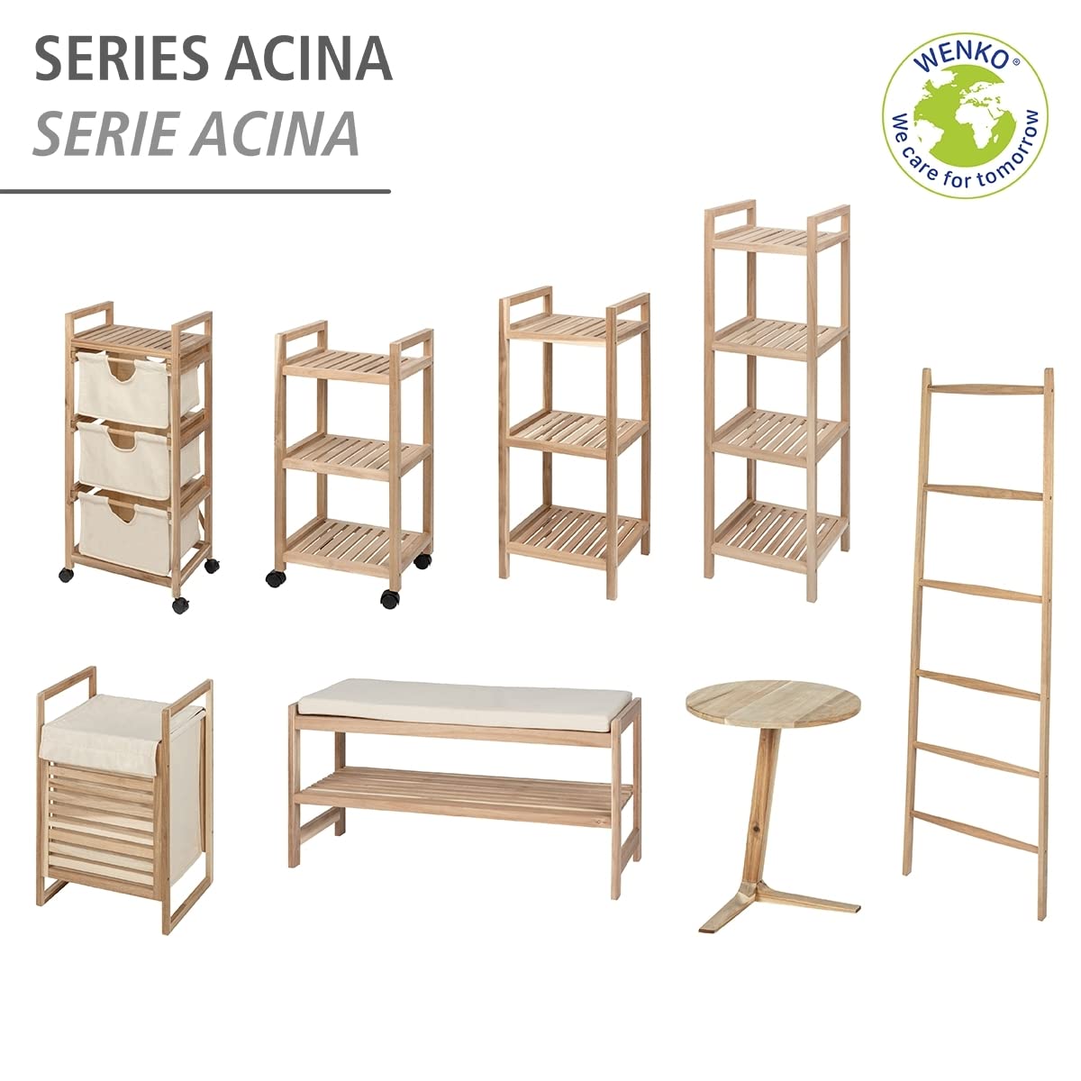 WENKO Acina cesto portabiancheria 40 L acacia