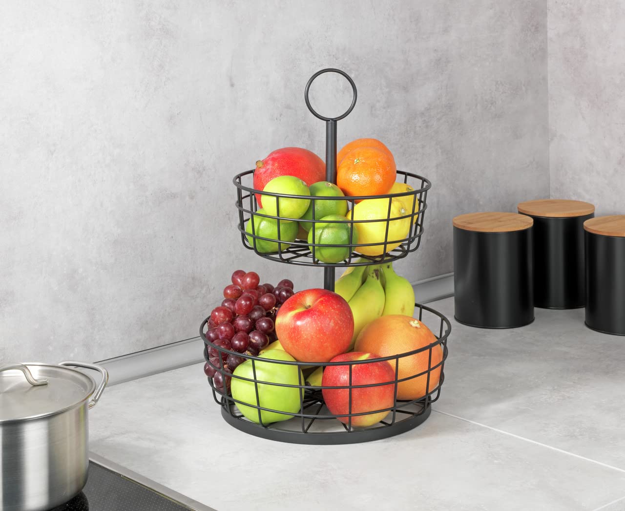 Wenko Scansia Cestello Frutta 2 Piani Metallo Nero 28x39 cm