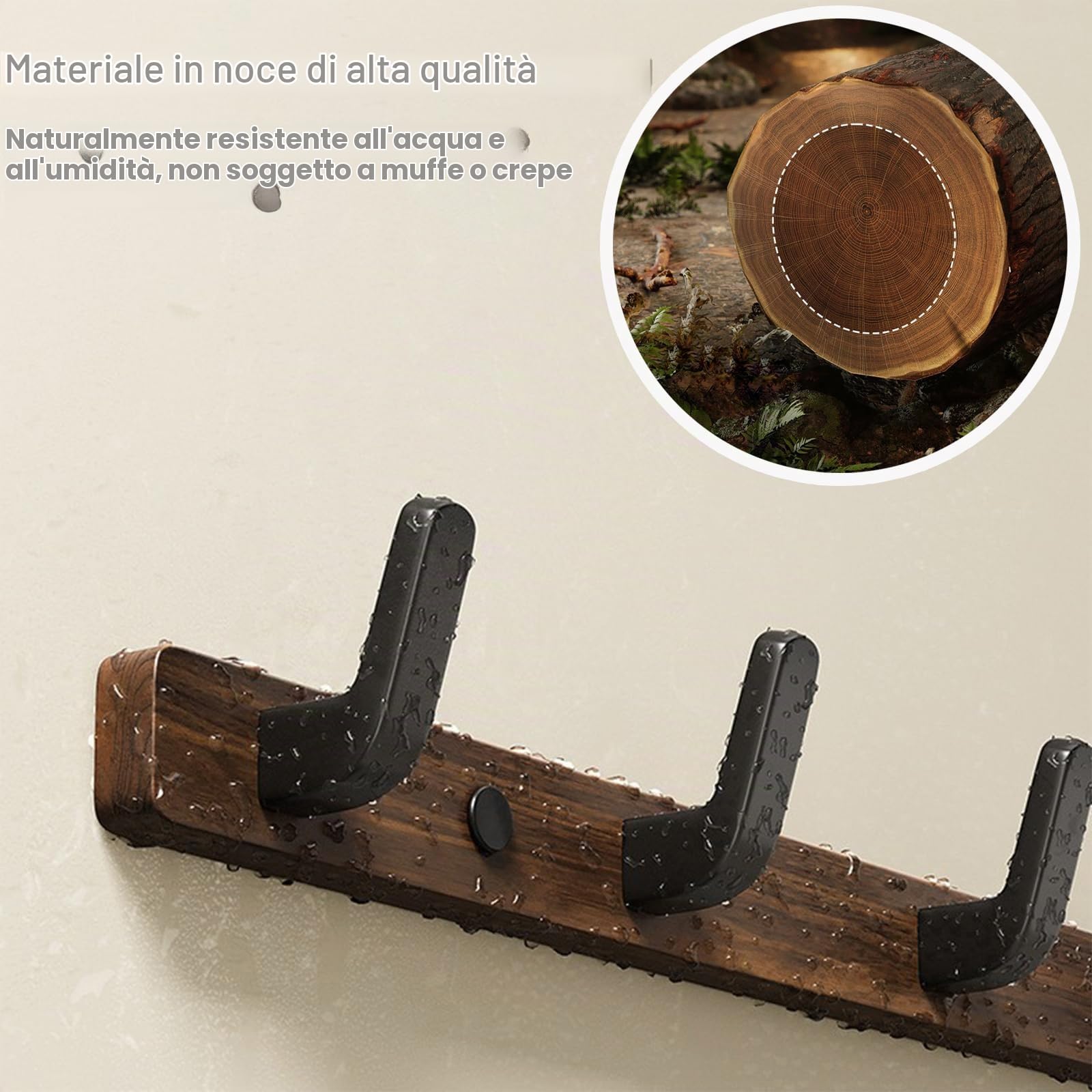 Lxoraziy Appendiabiti da Parete 3 Ganci Legno Noce Massello