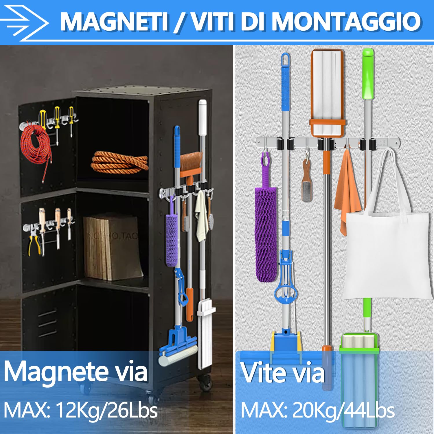 3-H Magnetico 36cm portascope muro 2 pezzi inox 20kg