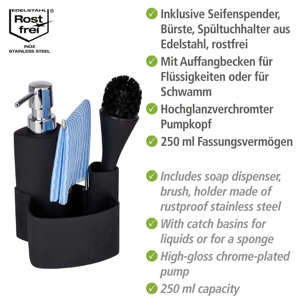 Wenko Empire Set Lavapiatti Ceramica Nero 0,25 l