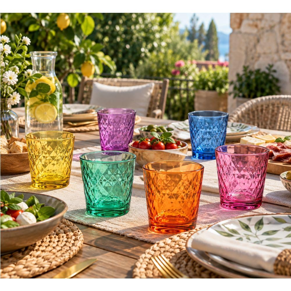 Cecaro Group 12 Bicchieri Colorati 265 ml Vetro Diamantato