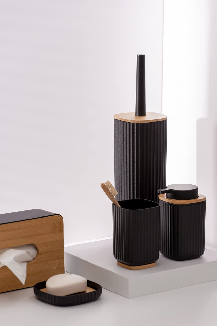 Wenko Rotello scopino WC nero naturale con portascopino