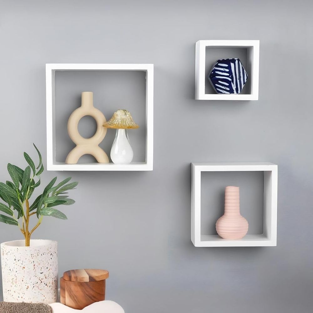 Cecaro Group set 3 mensole cubo bianche MDF decorative
