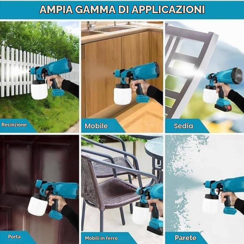 Cecaro Group Pistola a Spruzzo 48V 800 ml 3 Getti Senza Filo