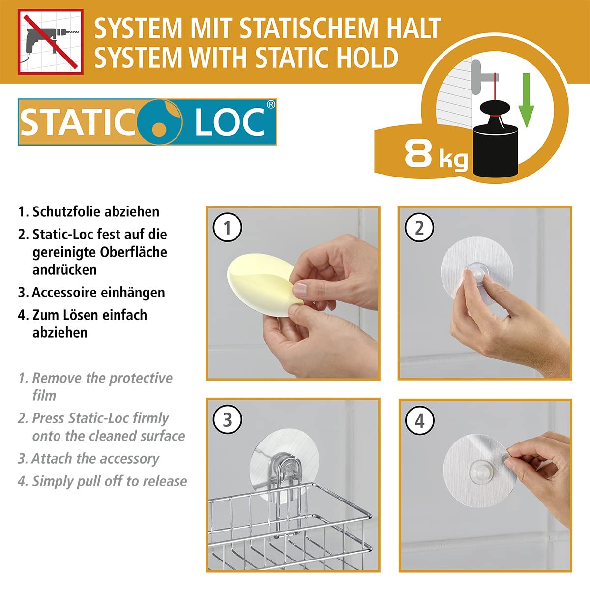 Wenko Static-Loc 22133100 porta-soffione doccia argento