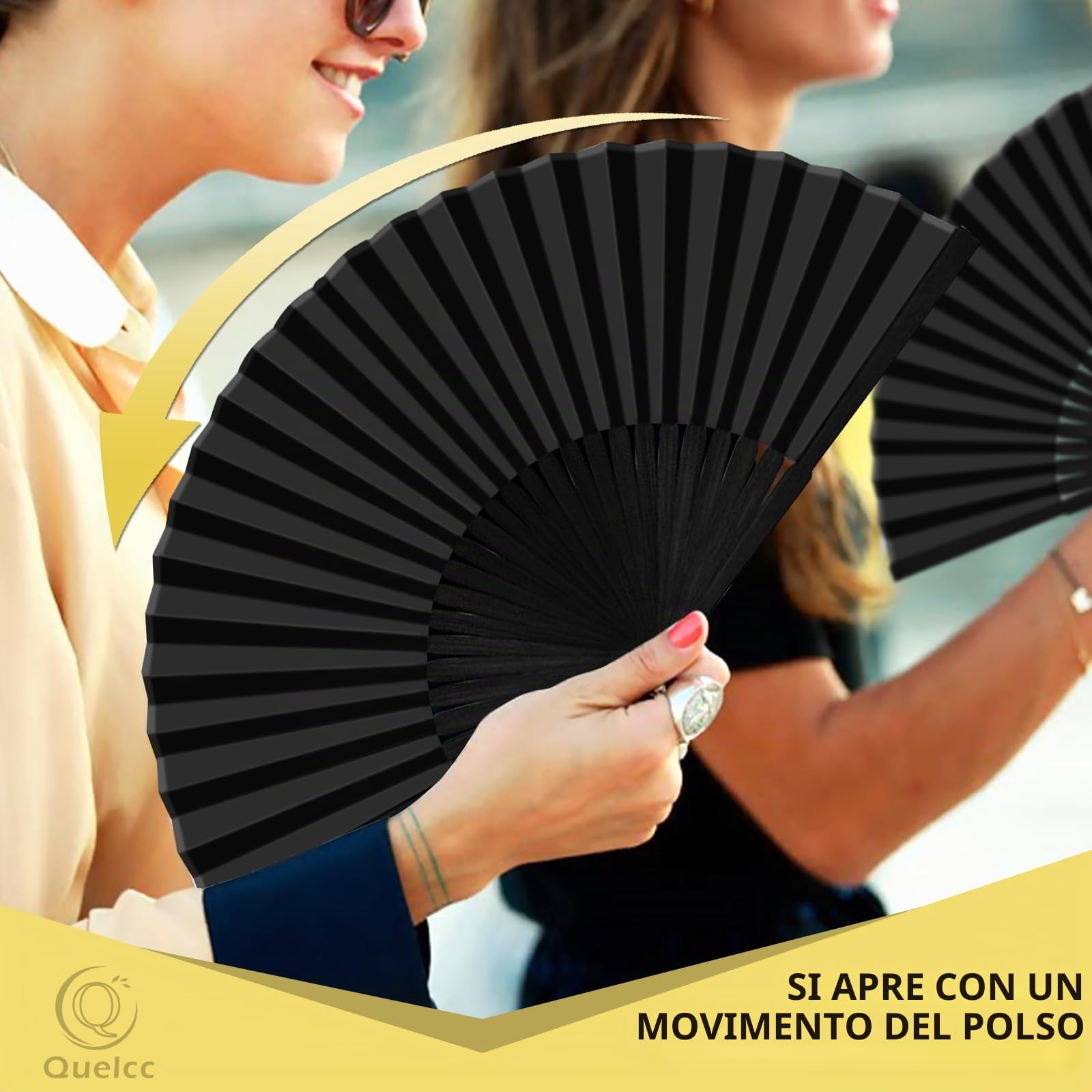 Quelcc Ventaglio Nero 2 Pezzi Bambù 38 cm