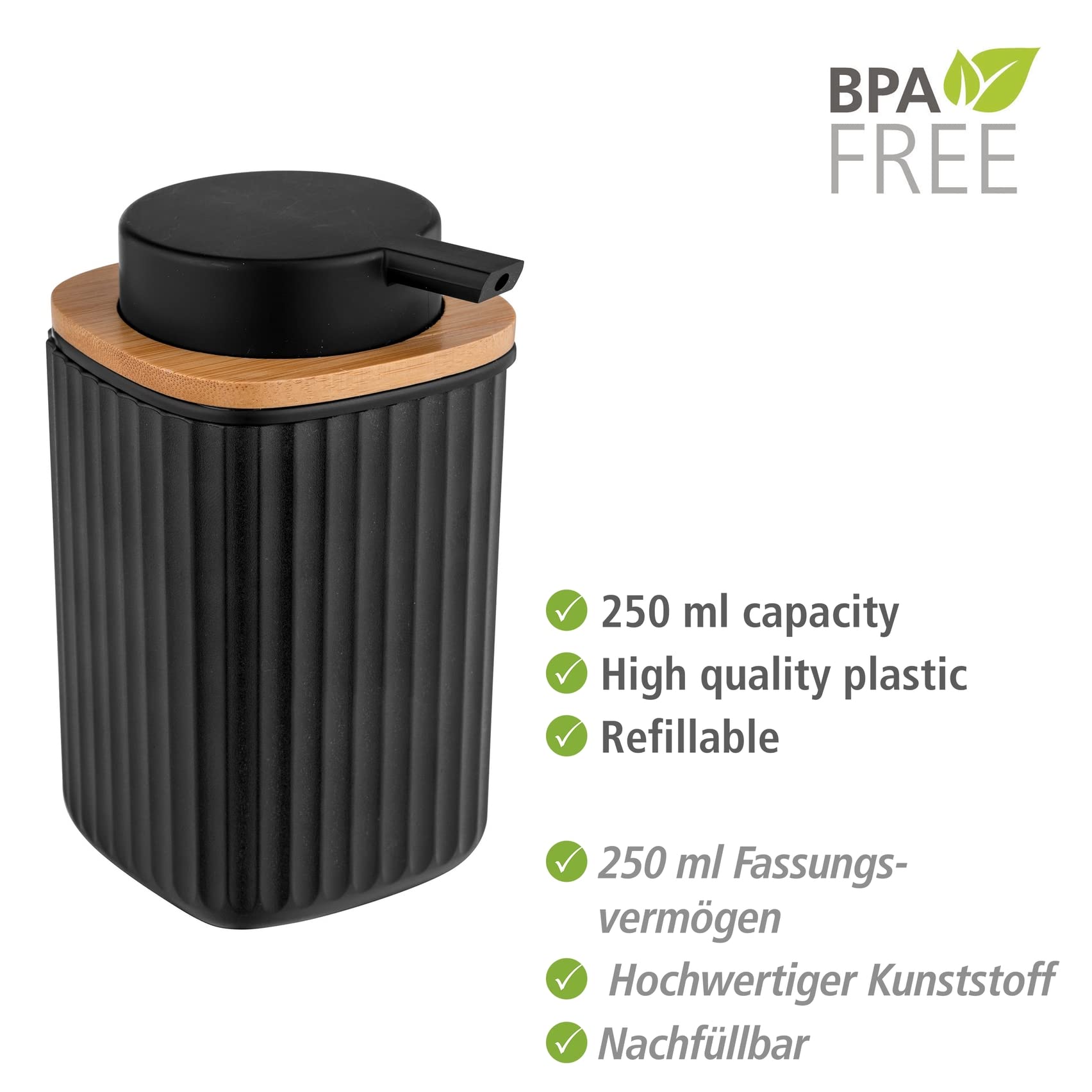 Wenko Rotello dispenser sapone nero 250 ml bambù