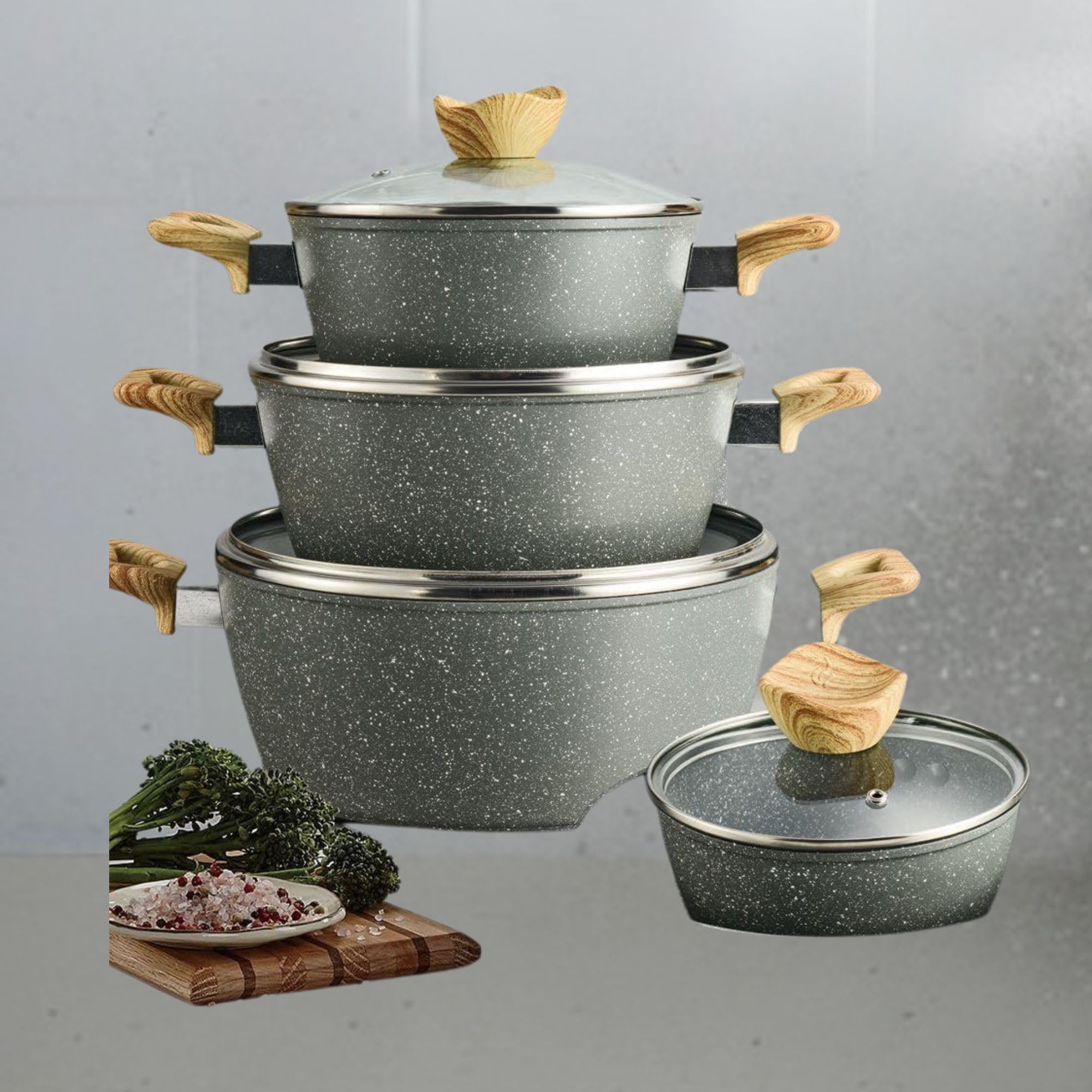 Cecaro Group Set Pentole 10 Pezzi Granito Grigio Antiaderente
